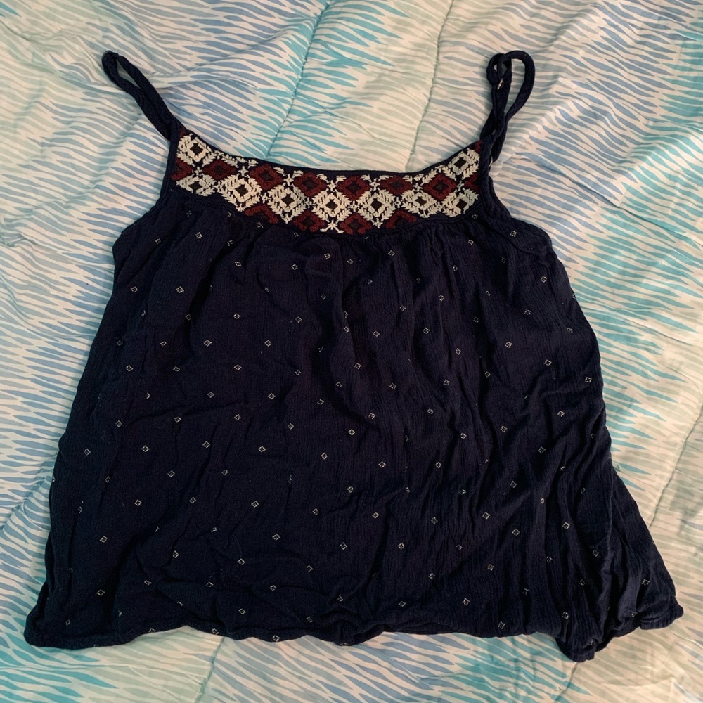 Blue flowy tank top. Bought at Tjmaxx.